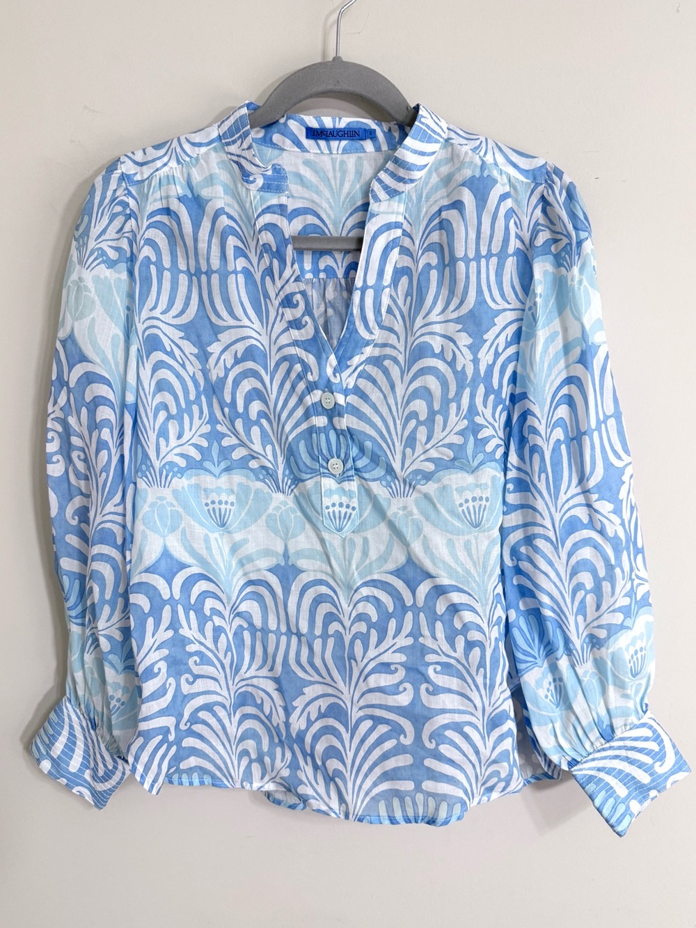 J MCLAUGHLIN Womens Ramie Tencel Blouse S Coastal Resort Palm Beach Preppy